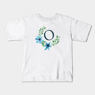 Floral Monogram O Pretty Blue Flowers Kids T-Shirt